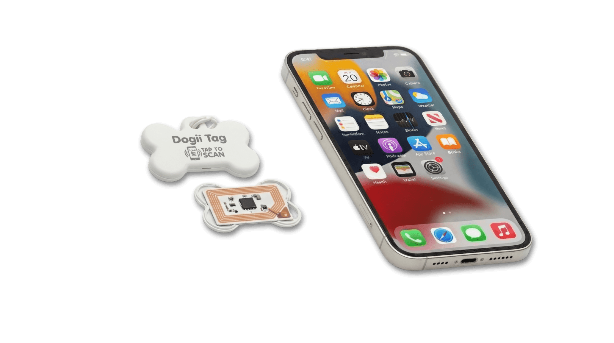 Dogii Tag — NFC pet tag next to a smartphone